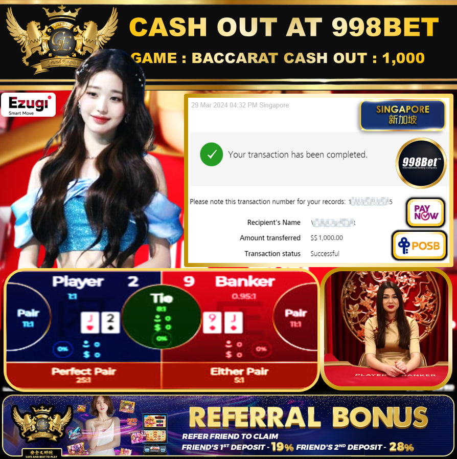 998BET - BACCARAT-  CASHOUT SGD 1,000!!!