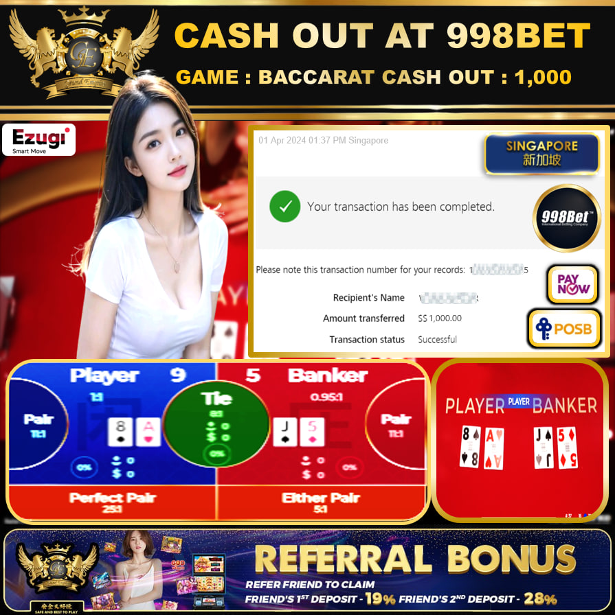 998BET - BACCARAT-  CASHOUT SGD 1,000!!!