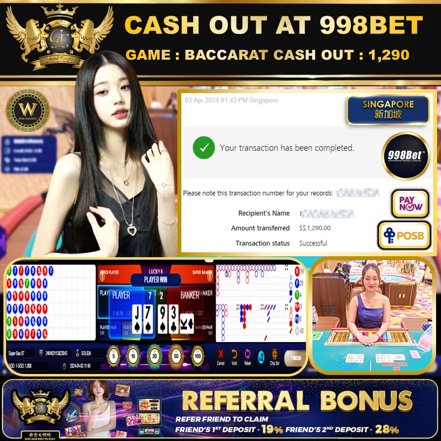 998BET - BACCARAT - CASHOUT SGD1,290!!!