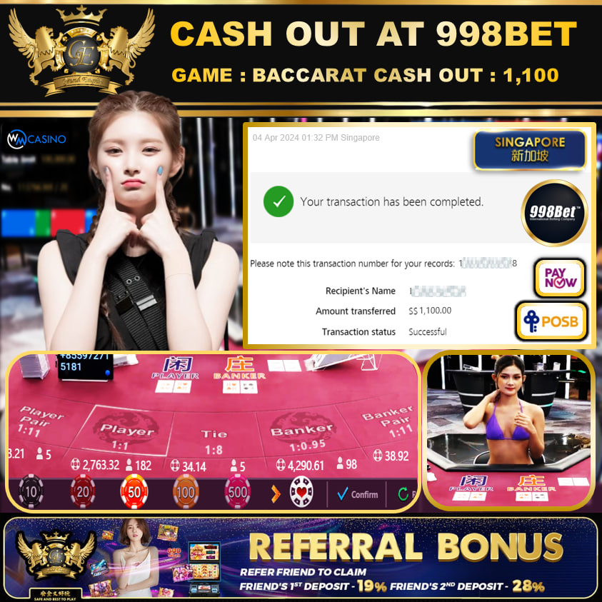 998BET - BACCARAT - CASHOUT SGD1,100!!!