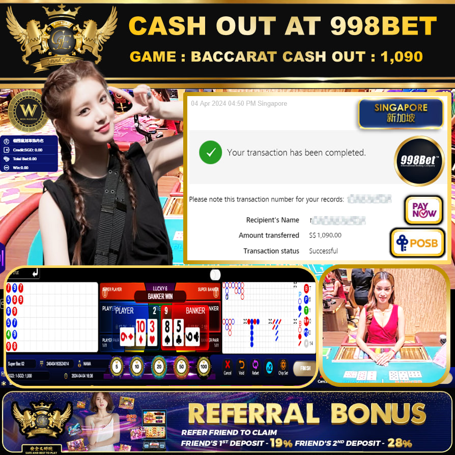 998BET - BACCARAT - CASHOUT SGD1,090!!!