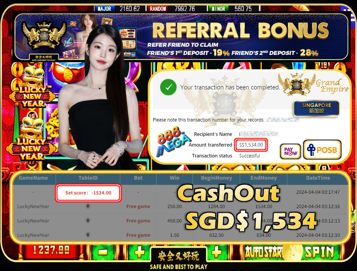 MEGA888 - LUCKYNEWYEAR - CASHOUT SGD1,534!!!