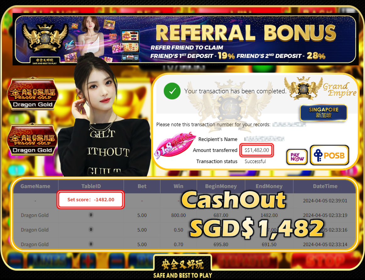 918KISS - DRAGON GOLD - CASHOUT SGD1,482!!!