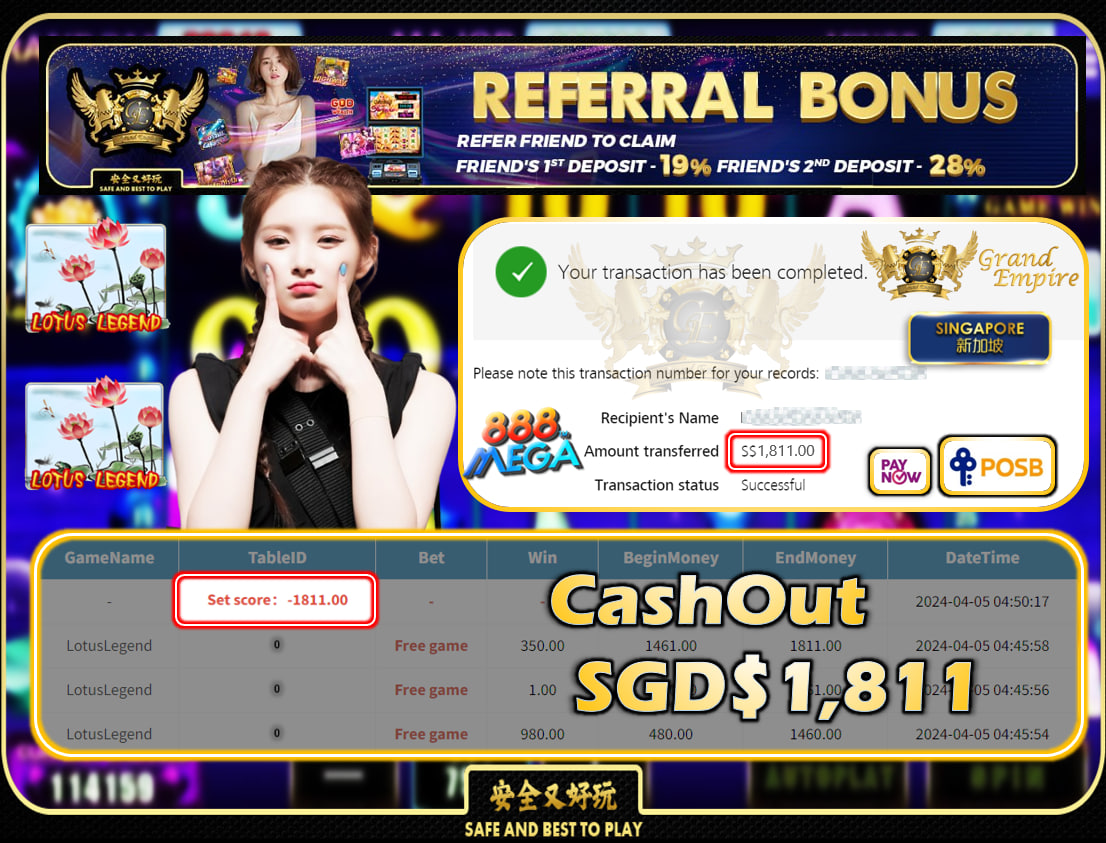 MEGA888 - LOTUSLEGEND - CASHOUT SGD1,811!!!