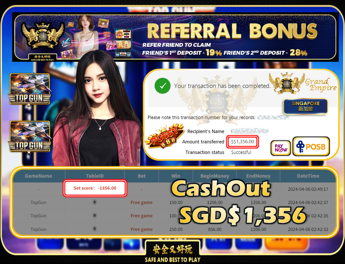 PUSSY888 - TOPGUN - CASHOUT SGD1,356!!!