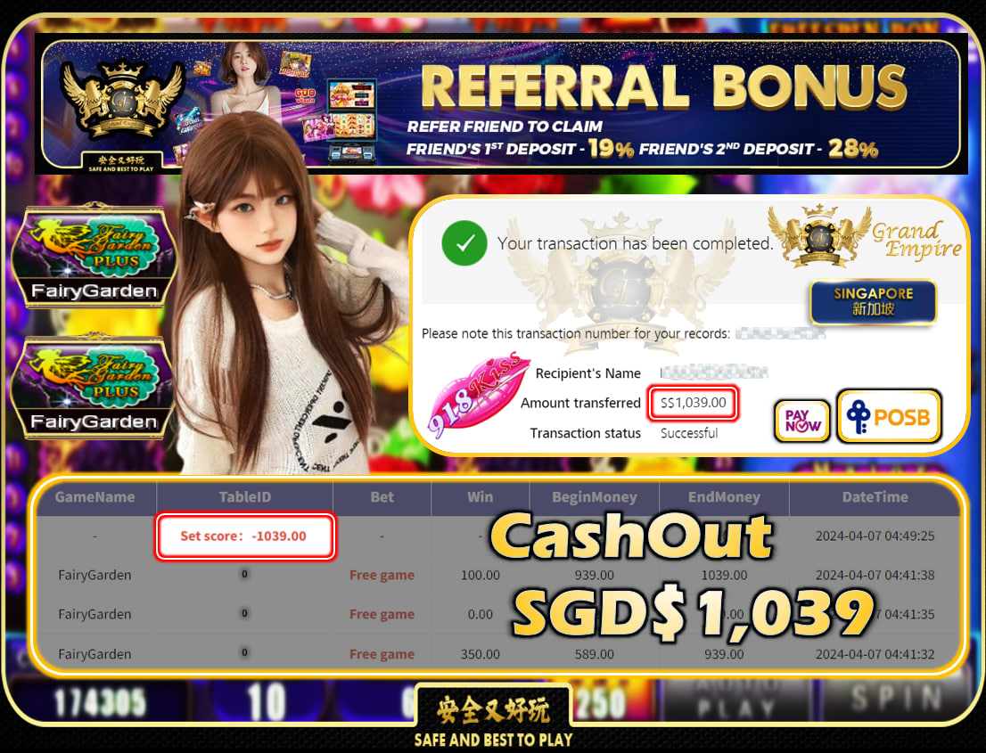 918KISS - FAIRYGARDEN - CASHOUT SGD1,039!!!