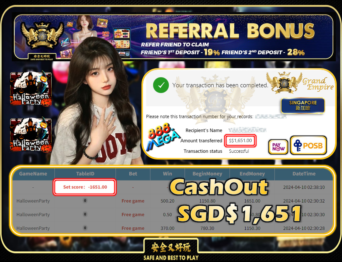 MEGA888 - HALLOWEENPARTY - CASHOUT SGD1,651!!!