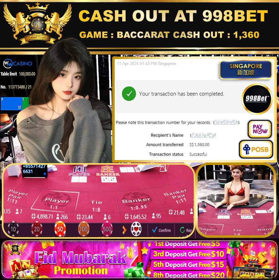 998BET - BACCARAT - CASHOUT SGD1,360!!!