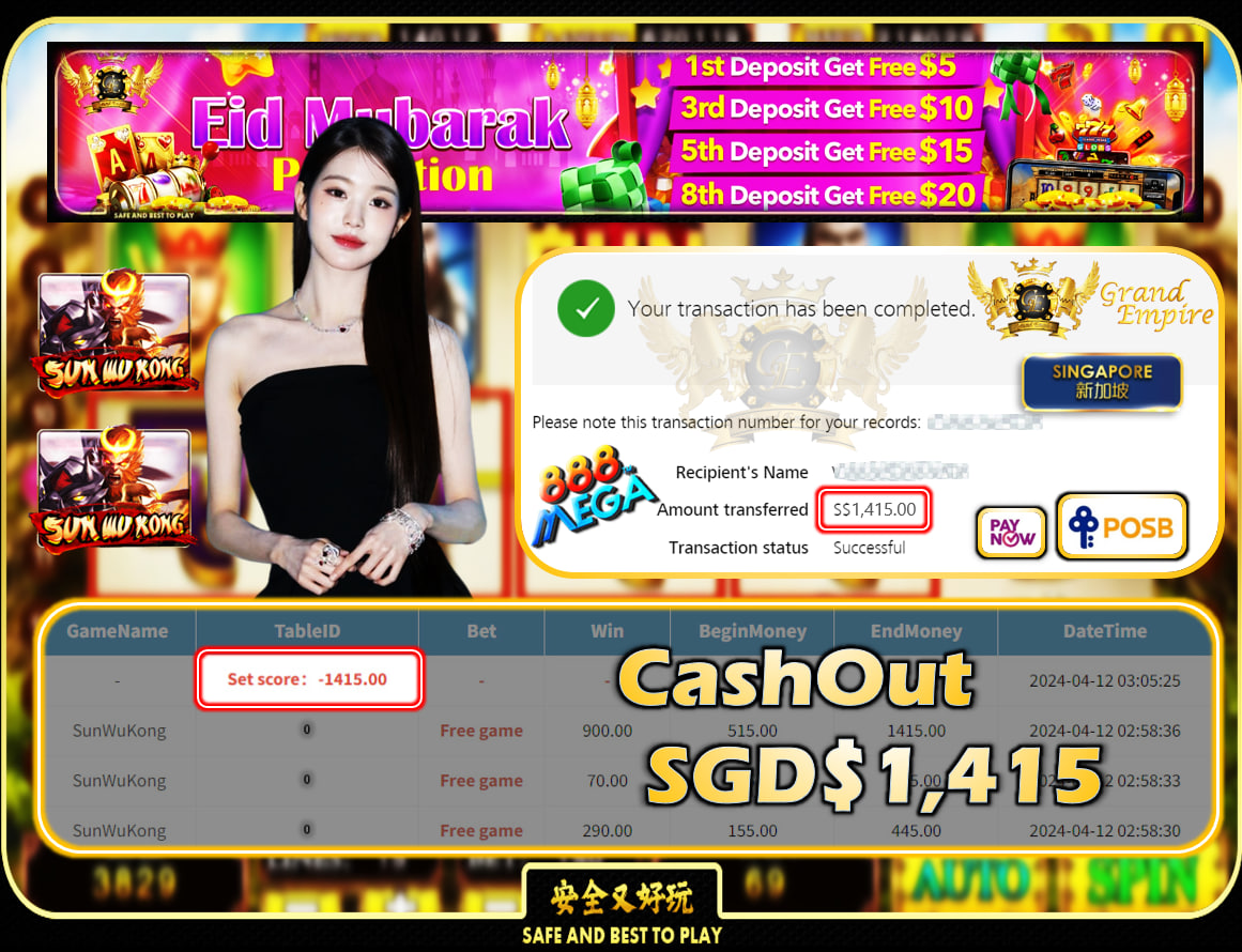 MEGA888- SUNWUKONG  CASHOUT SGD 1,415 !!!