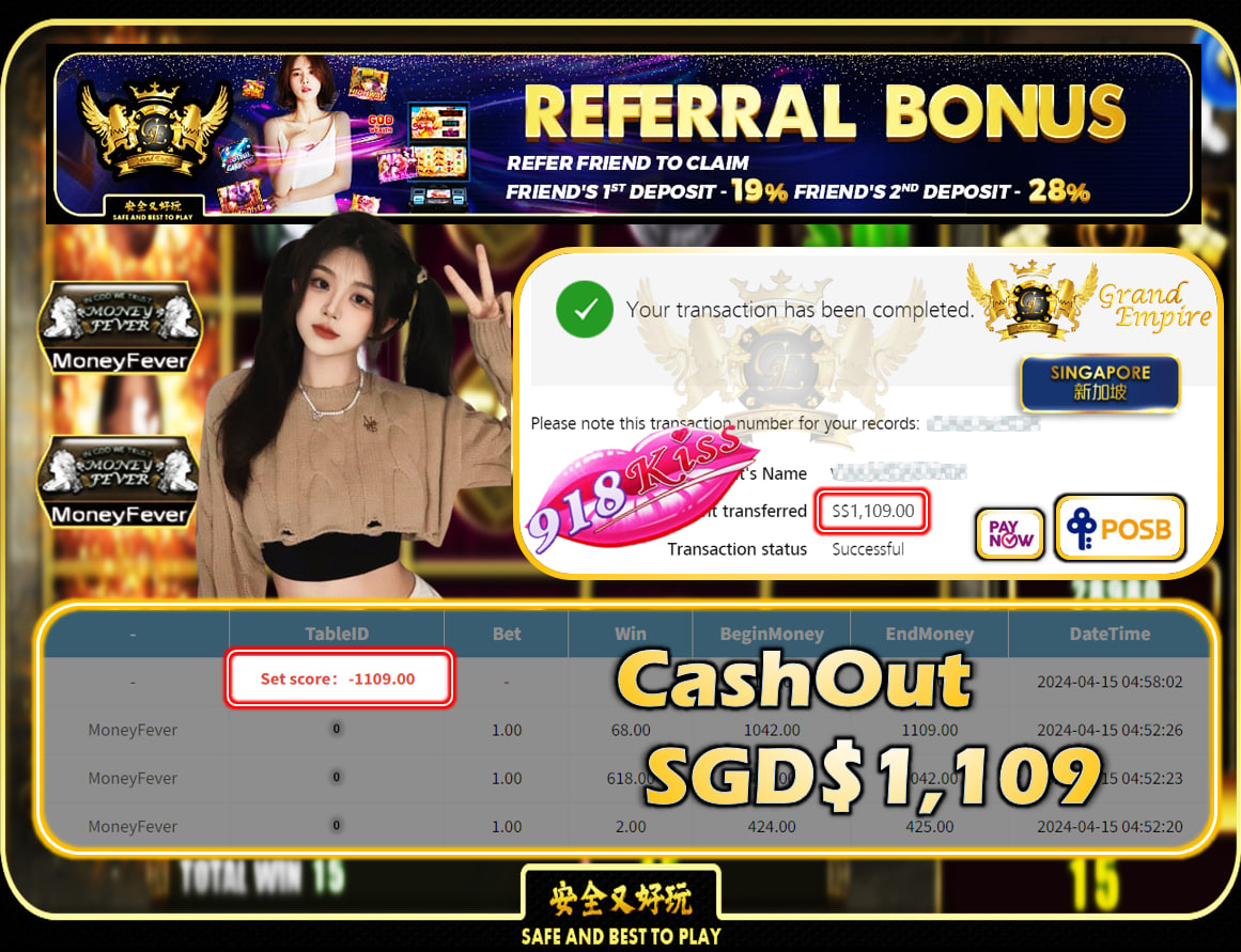 918KISS - MONEYFEVER - CASHOUT SGD1,109!!!