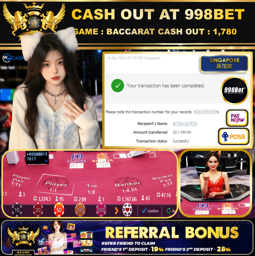 998BET -  BACCARAT - CASHOUT SGD1,780!!!