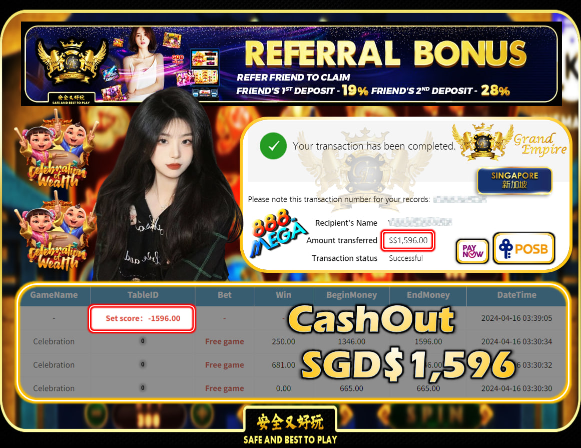 MEGA888 - CELEBRATION - CASHOUT SGD1,596!!!