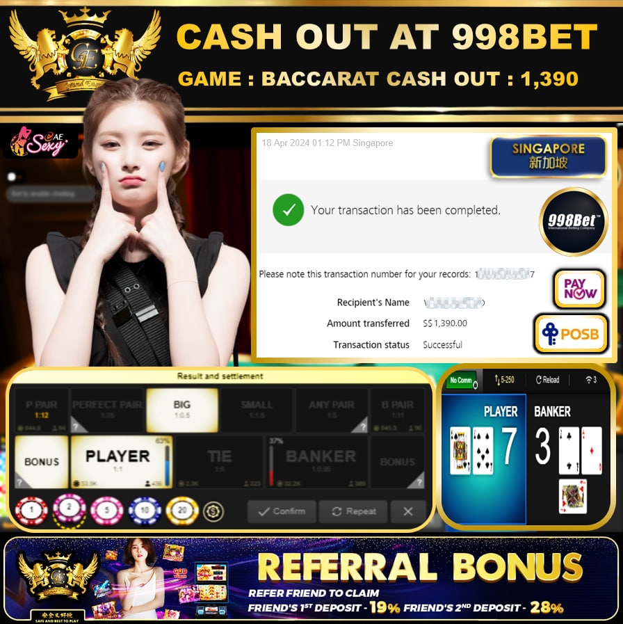 998BET -  BACCARAT - CASHOUT SGD1,390!!!