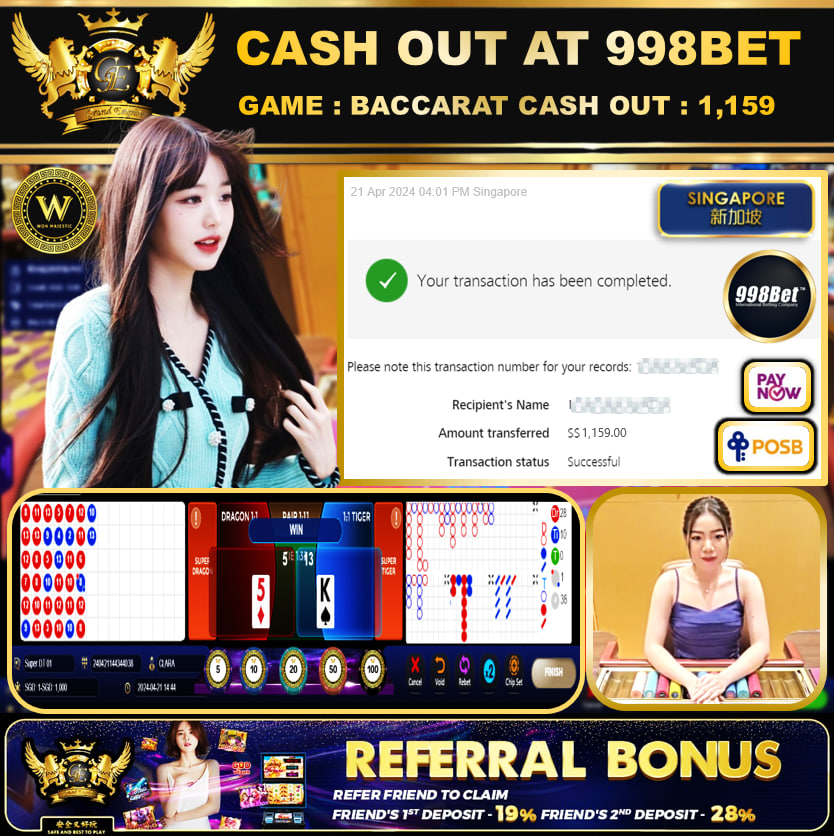 998BET - DRAGON TIGER - CASHOUT SGD 1,159!!!