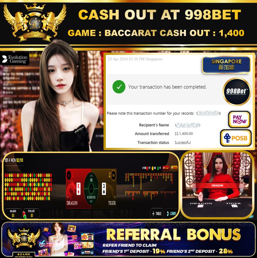 998BET - DRAGON TIGER - CASHOUT SGD 1,400!!!