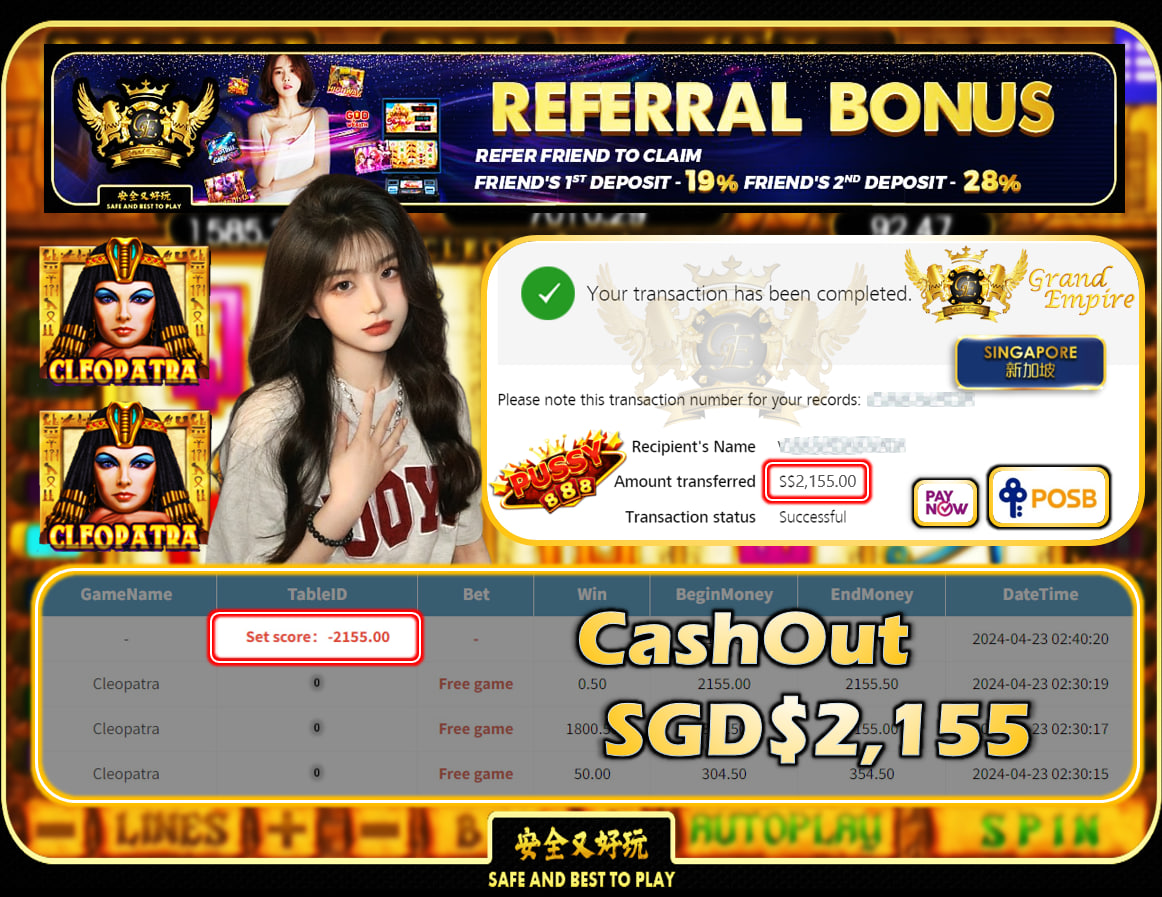 PUSSY888 - CLEOPATRA - CASHOUT SGD 2,155!!!