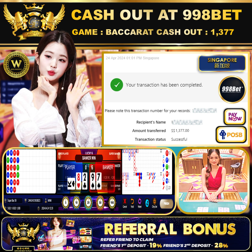 998BET - BACCARAT - CASHOUT SGD 1,377!!!