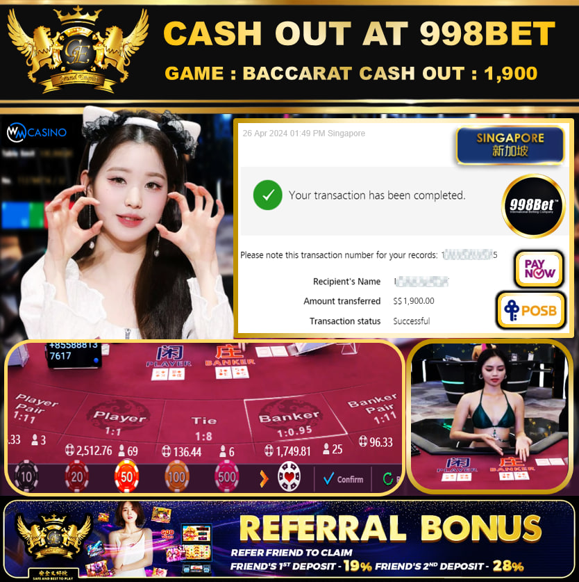 998BET - BACCARAT - CASHOUT SGD 1,900!!!