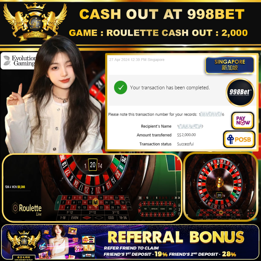 998BET - ROULETTE -  CASHOUT SGD 2,000!!!