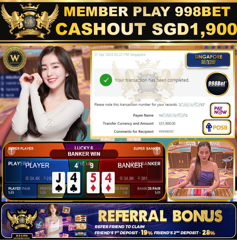 998BET - BACCARAT -  CASHOUT SGD 1,900!!!