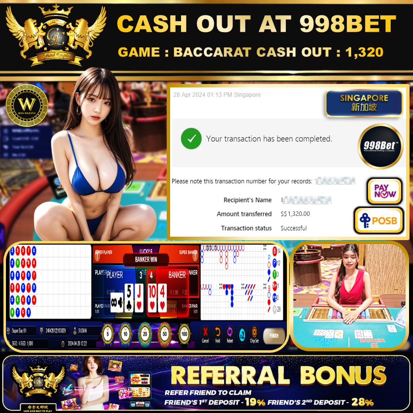 998BET - BACCARAT -  CASHOUT SGD 1,320!!!