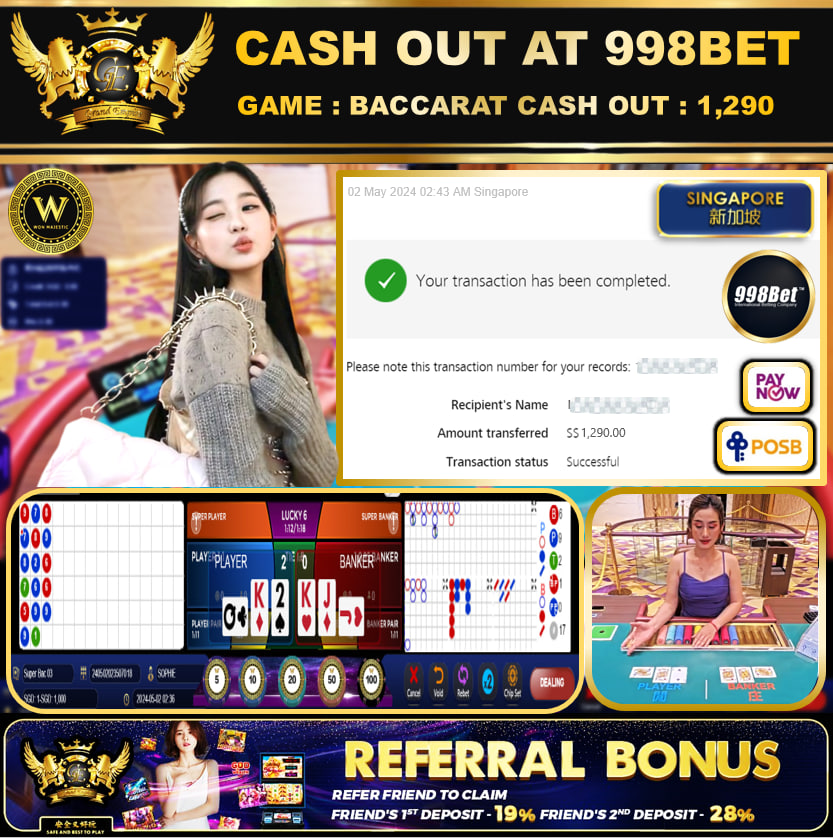 998BET - BACCARAT -  CASHOUT SGD 1,290!!!