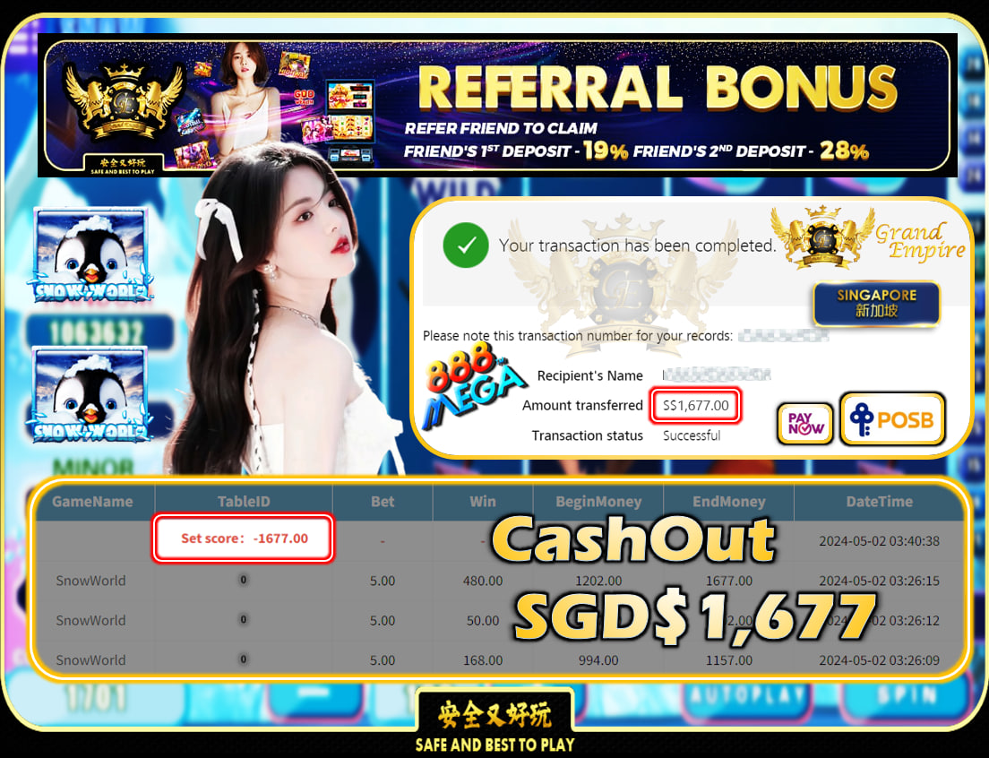 MEGA888 - SNOWWORLD -  CASHOUT SGD 1,677!!!