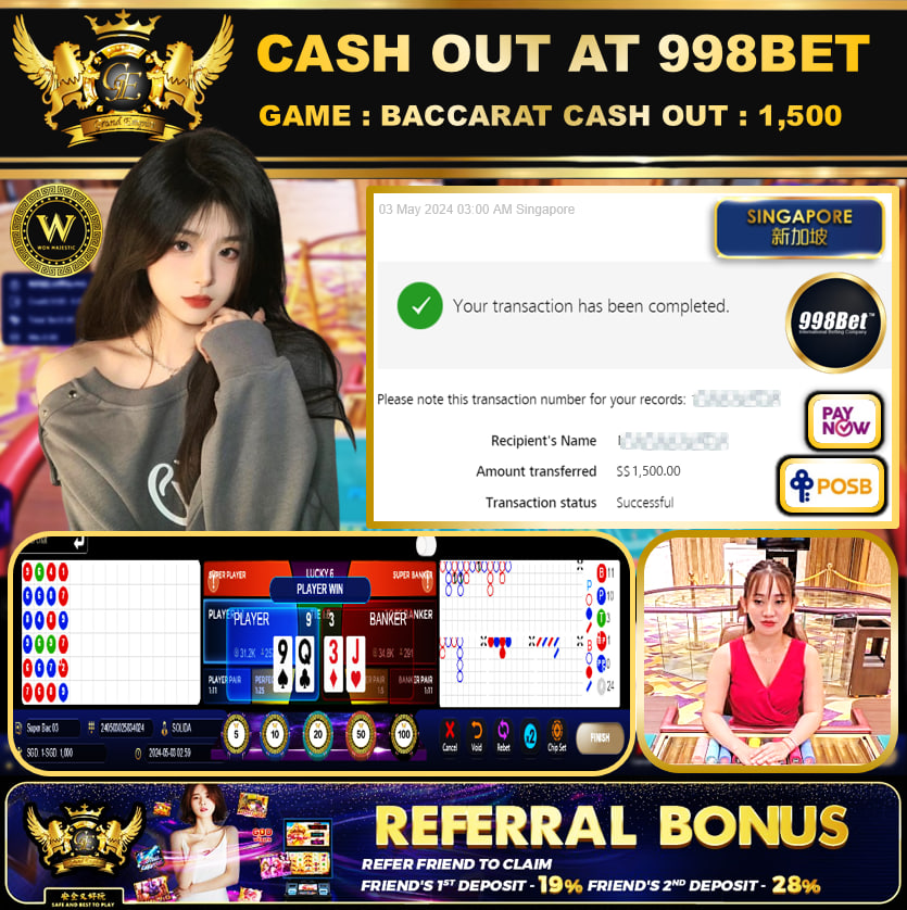 998BET - BACCARAT -  CASHOUT SGD 1,500!!!