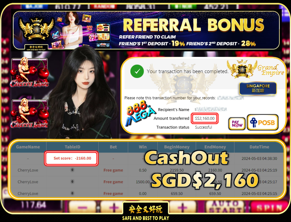 MEGA888 - CHERRYLOVE -  CASHOUT SGD 2,160!!!