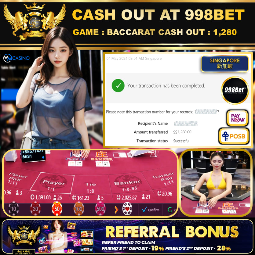 998BET - BACCARAT -  CASHOUT SGD 1,280!!!