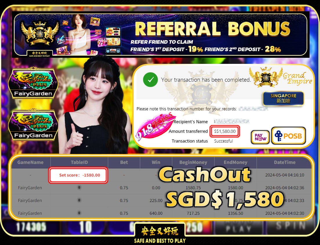 918KISS - FAIRYGARDEN -  CASHOUT SGD 1,580!!!