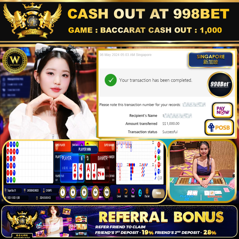 998BET - BACCARAT -  CASHOUT SGD 1,000!!!