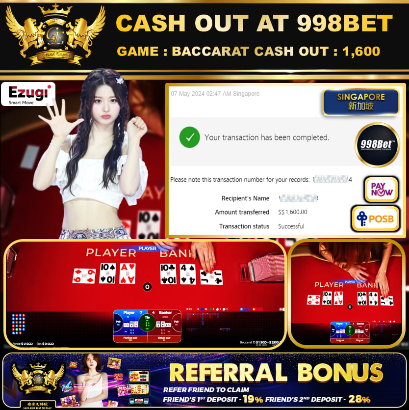 998BET - BACCARAT -  CASHOUT SGD 1,600!!!
