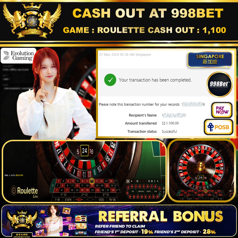 998BET - ROULETTE -  CASHOUT SGD 1,100!!!