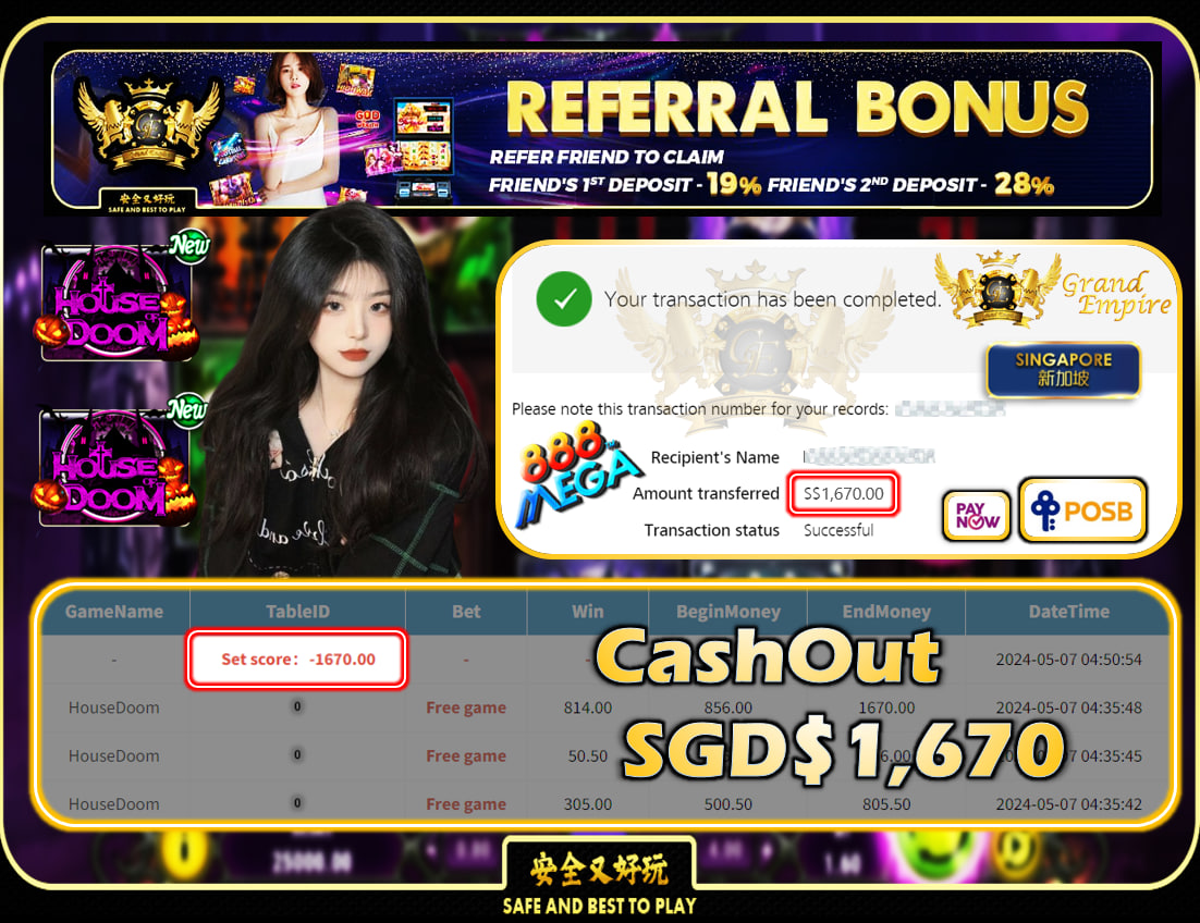 MEGA888 - HOUSEDOOM - CASHOUT SGD1,670!!!