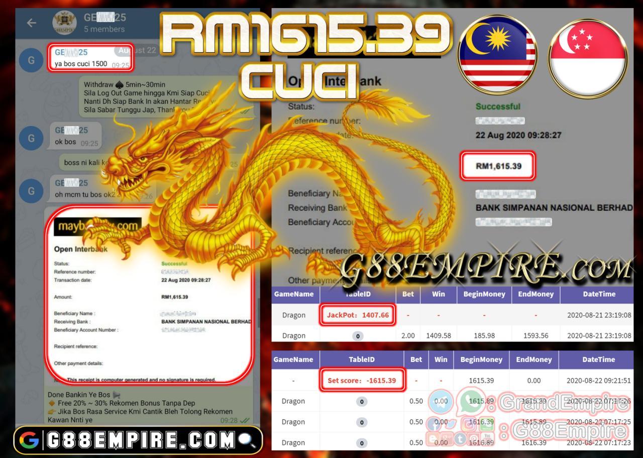 MEMBER MAIN DRAGON KENA JACKPOT CUCI RM1615.39!!!