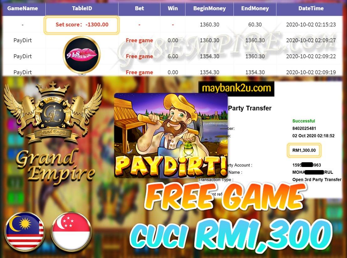 MEMBER MAIN PAYDIRT CUCI RM1,300!!!