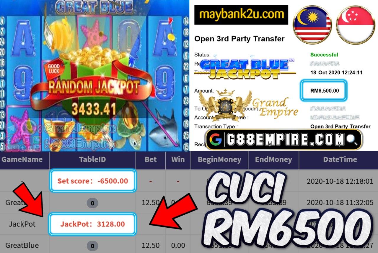 MEMBER MAIN GREAT BLUE KENA JACKPOT CUCI RM6500!!!