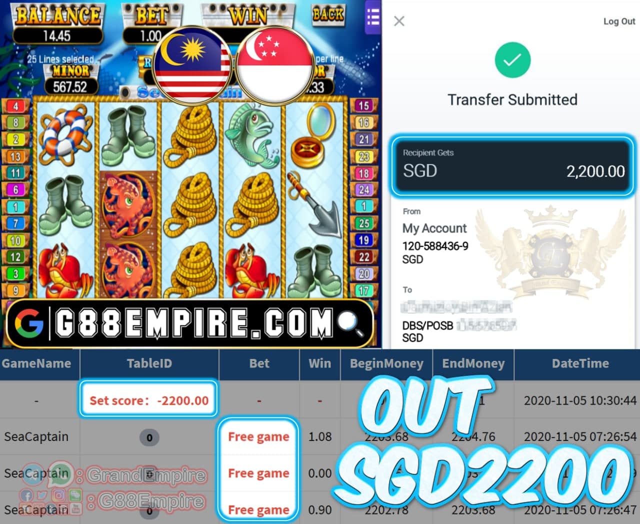 MEMBER MAIN SEACAPTAIN OUT SGD2200 !!!