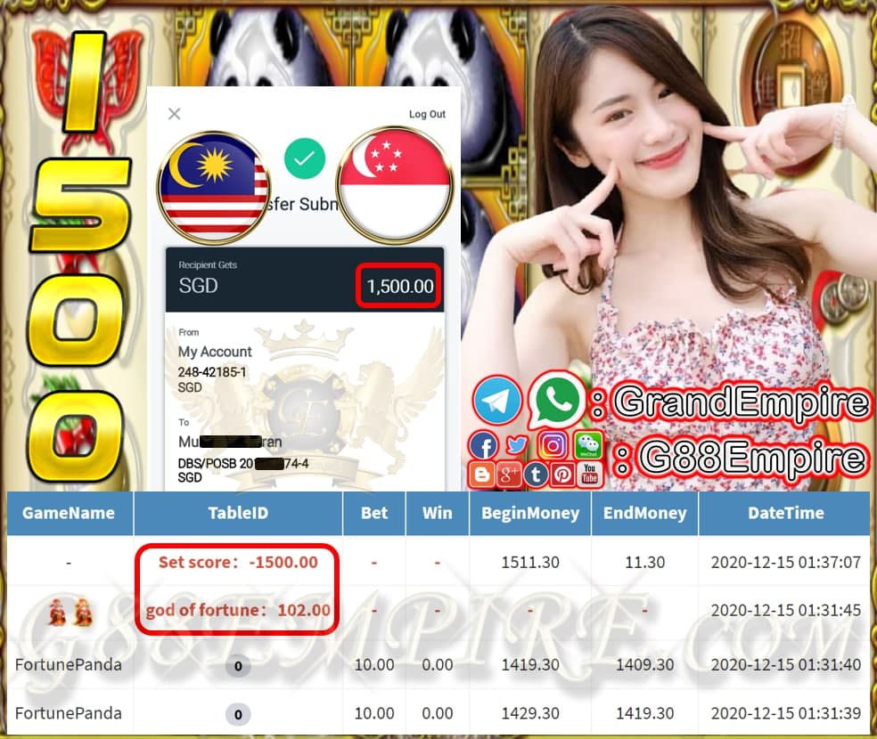 MEMBER PLAY FORTUNEPANDA CASH OUT SGD 1.500!!!