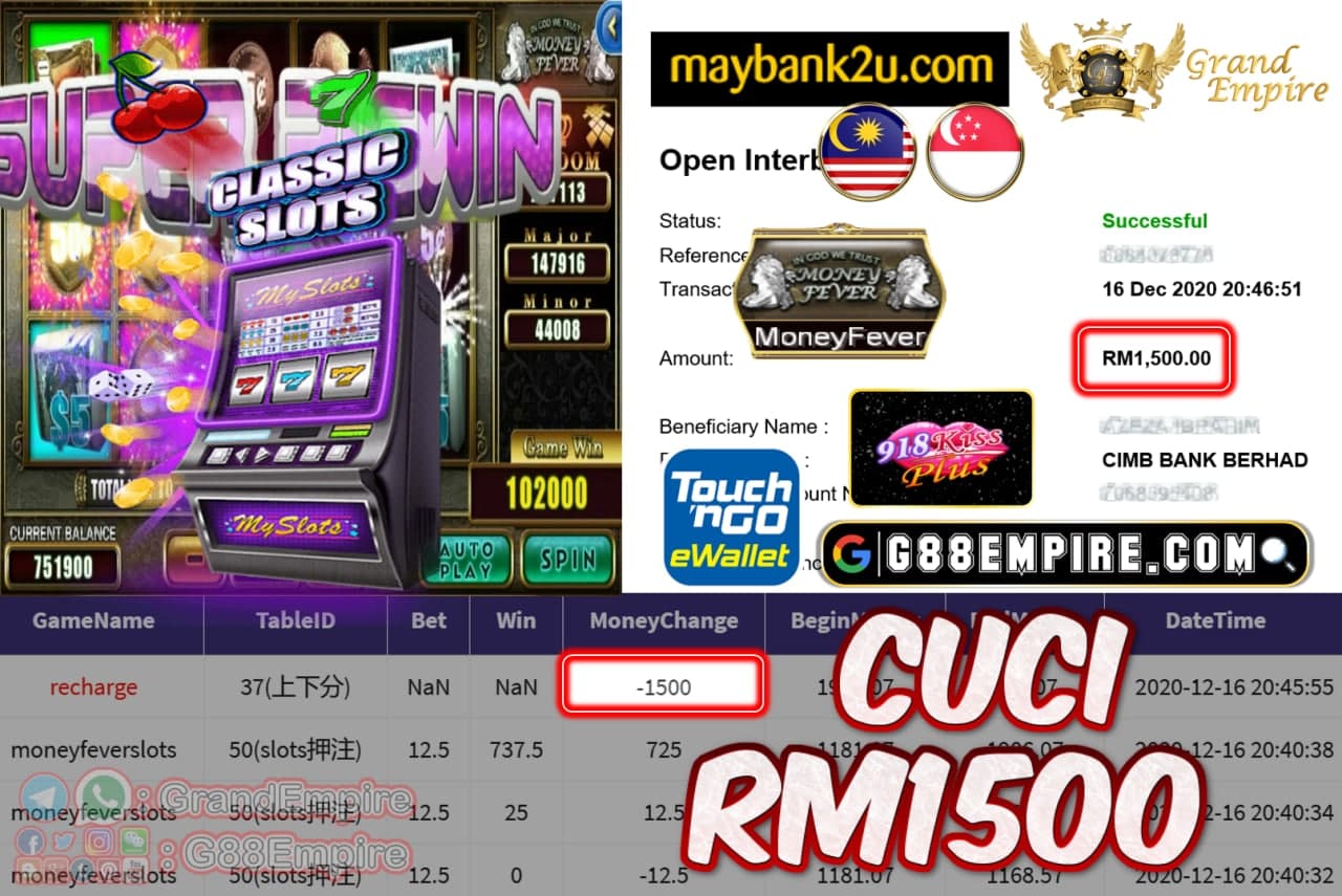 MEMBER MAIN MONEYFEVERSLOTS CUCI RM1500!!!