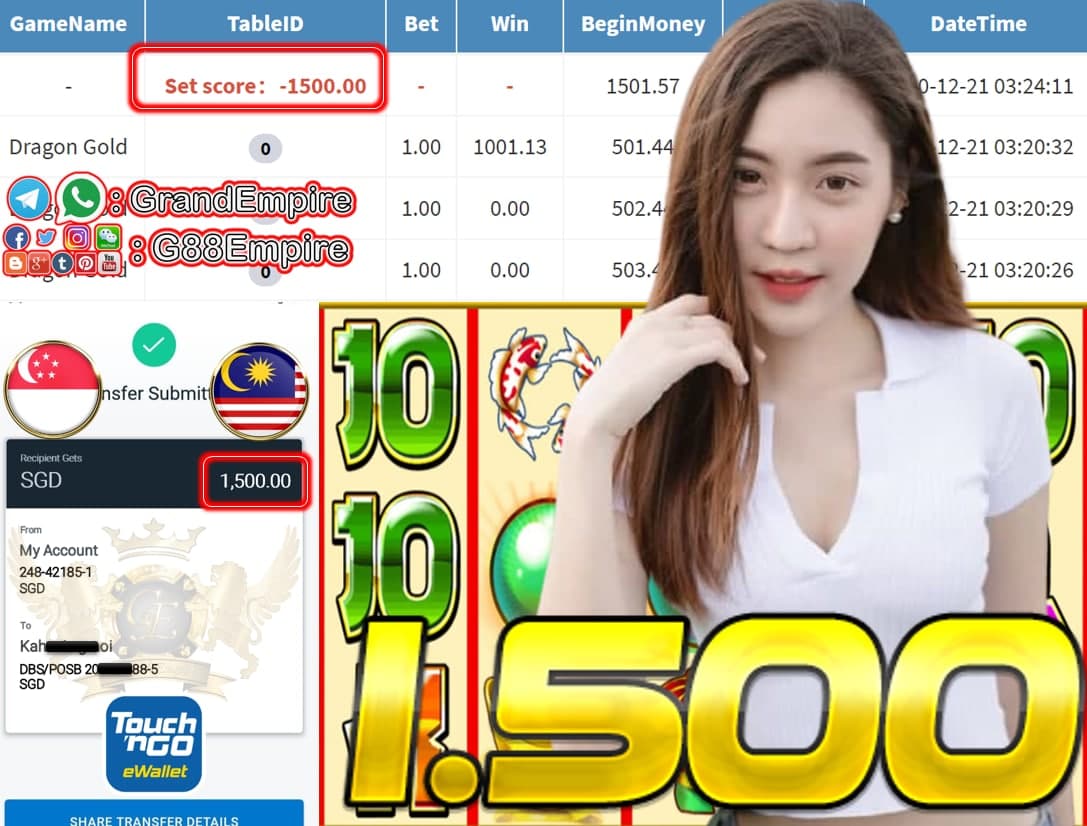 MEMBER PLAY DRAGON GOLD CASH OUT SGD 1.500!!!