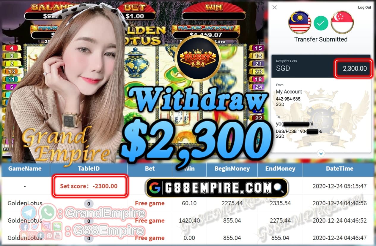 MEMBER PLAY GOLDEN LOTUS WITHDRAW $2,300 !!