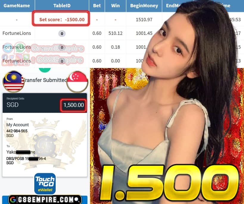 MEMBER PLAY FORTUNELIONS CASH OUT SGD 1.500!!!