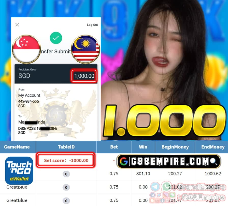 MEMBER PLAY GREATBLUE WITHDRAWAL SGD 1.000!!!