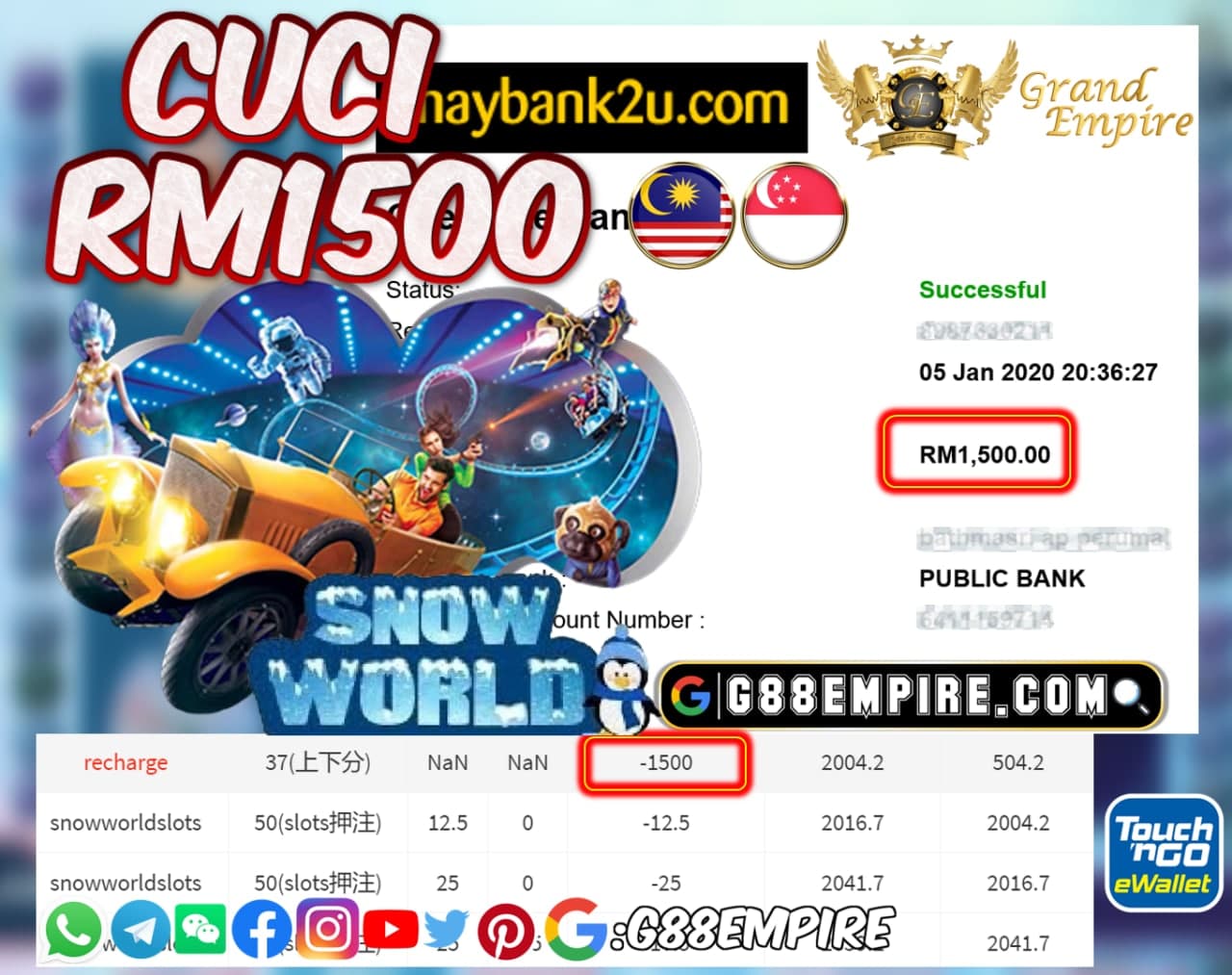 MEMBER MAIN SNOWWORLDSLOTS CUCI RM1500!!!