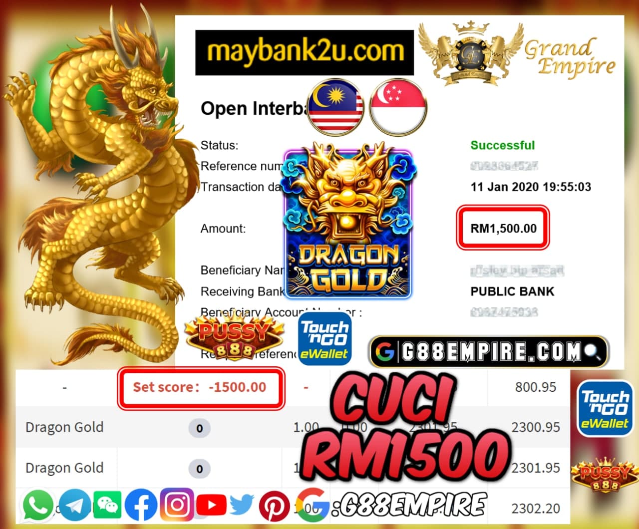 MEMBER MAIN DRAGONGOLD CUCI RM1500!!!