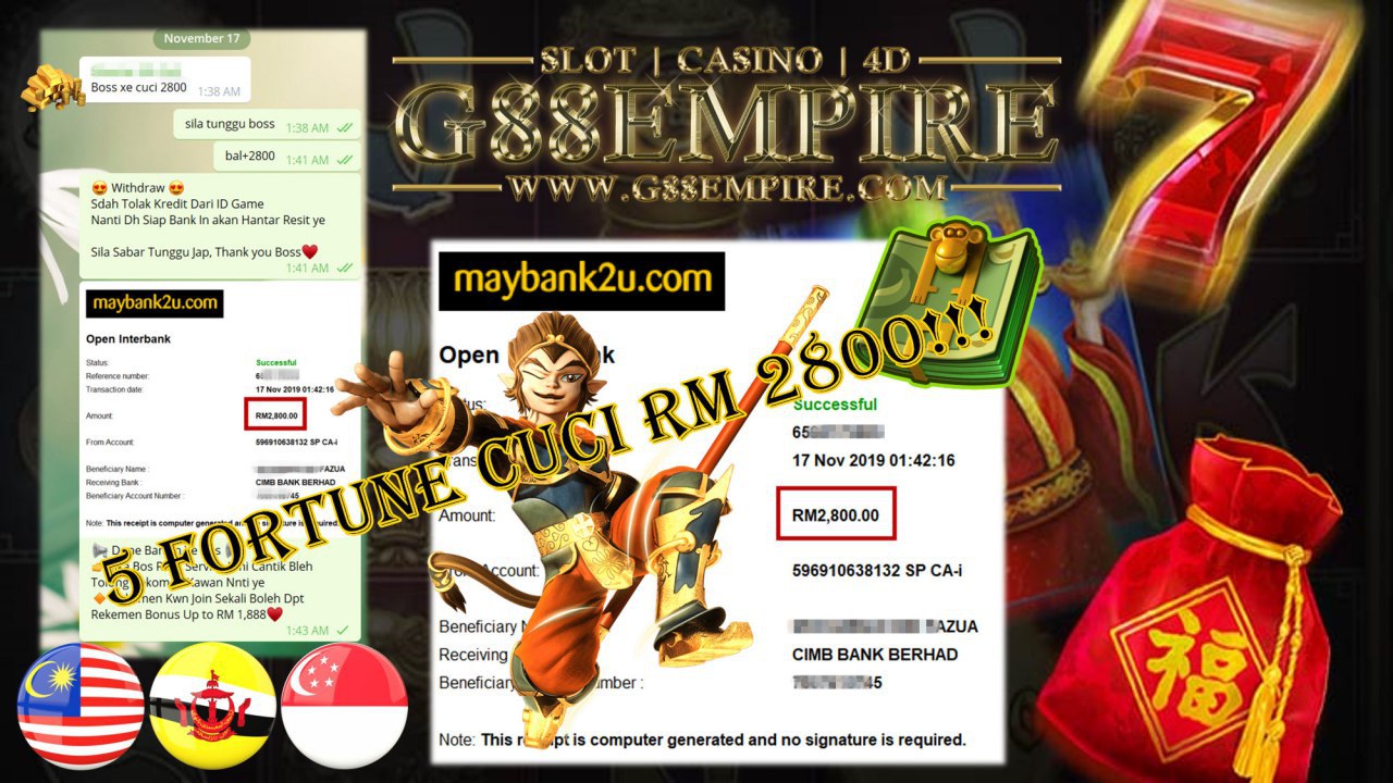 MEMBER MAIN 5 FORTUNE MINTA CUCI RM2,800 !!