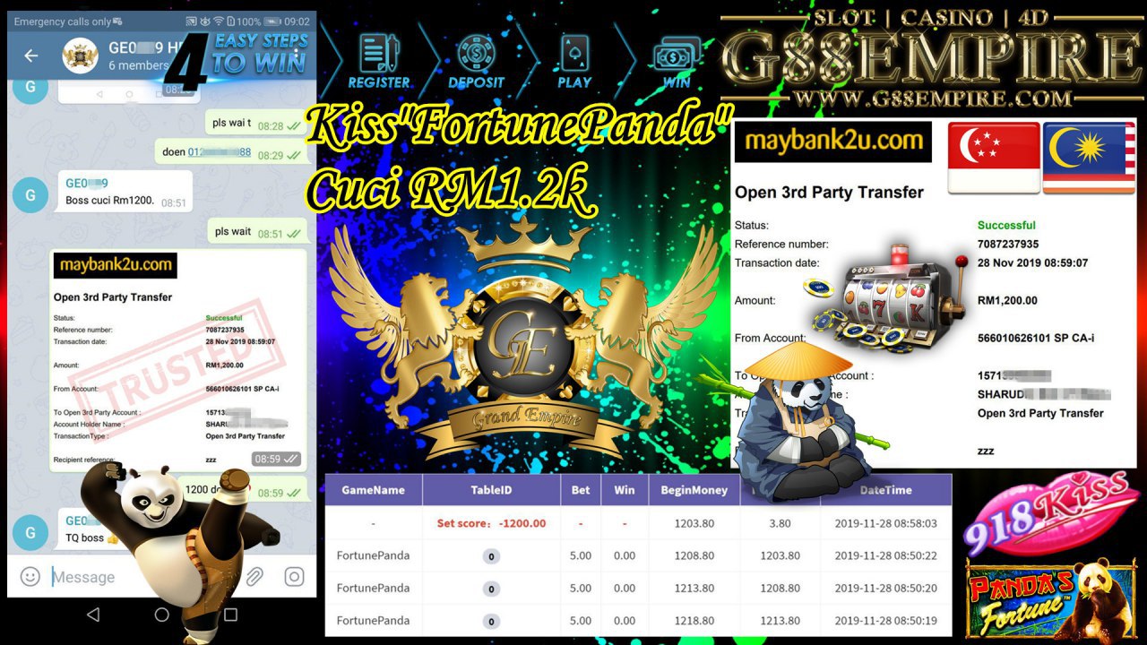 MEMBER MAIN FORTUNE PANDA FT. 9L8KISS MINTA CUCI RM1,200 !!