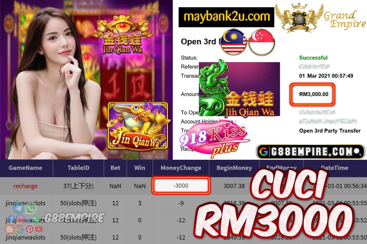 KISS PLUS - JINGQIANWA SLOT CUCI RM3000!!!